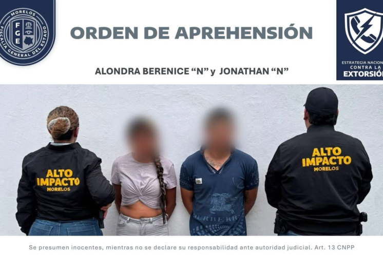 La FIDAI ejecutó una orden de aprehensión contra Jonathan “N” y Alondra Berenice “N”, investigados por su probable participación en un caso de extorsión agravada en Xochitepec, Morelos.