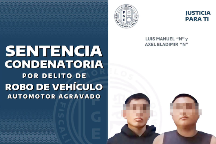 Imagen institucional de la Fiscalía de Morelos sobre la sentencia condenatoria por robo agravado de vehículo en Temixco.