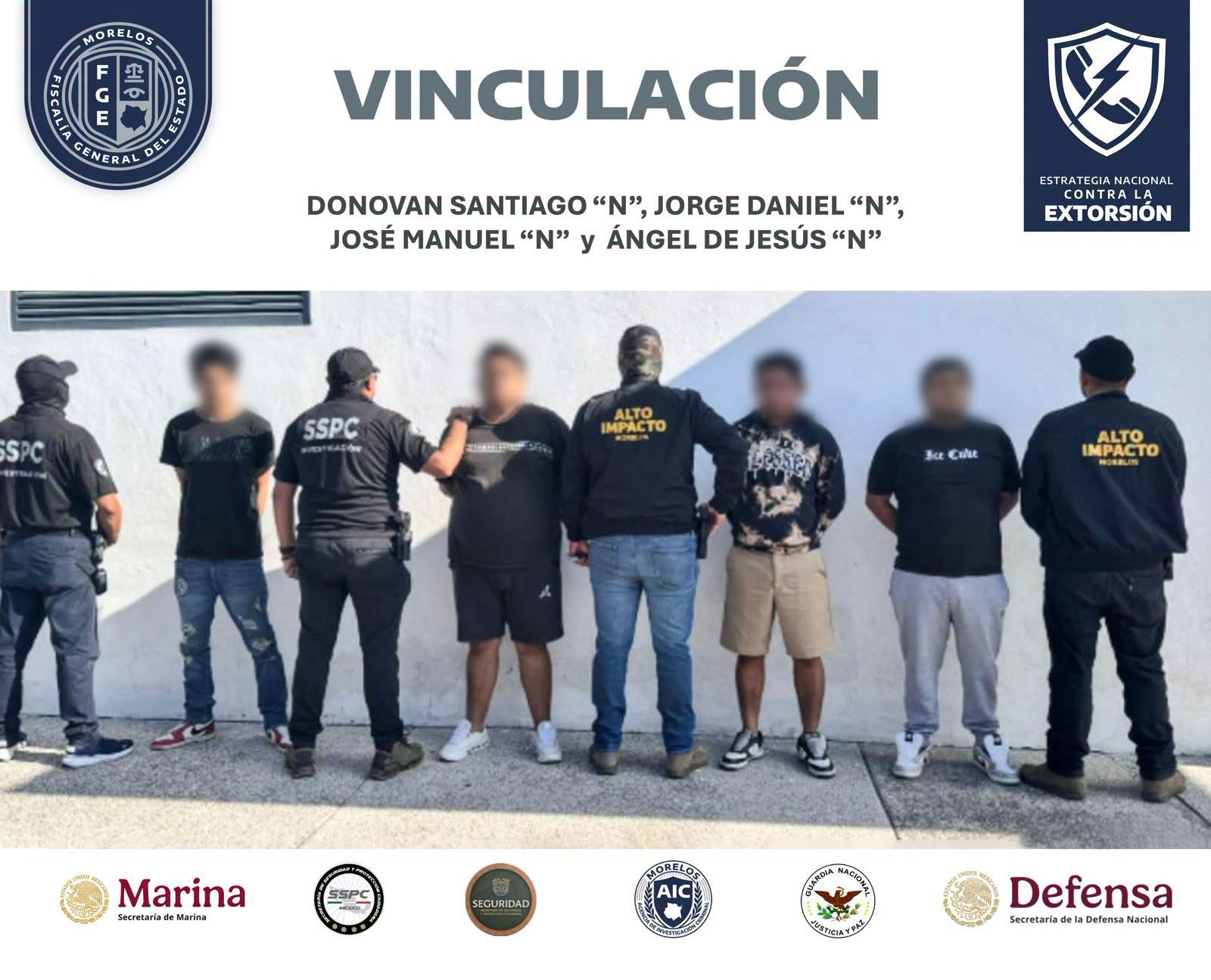 Vinculan a proceso a cuatro por extorsión agravada en Jiutepec 33 Elementos de la Fiscalía de Morelos durante un operativo relacionado con una investigación por extorsión agravada en Jiutepec.